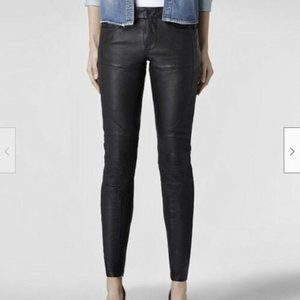 Allsaints Black Leather Moto Low/Mid Waist Pants